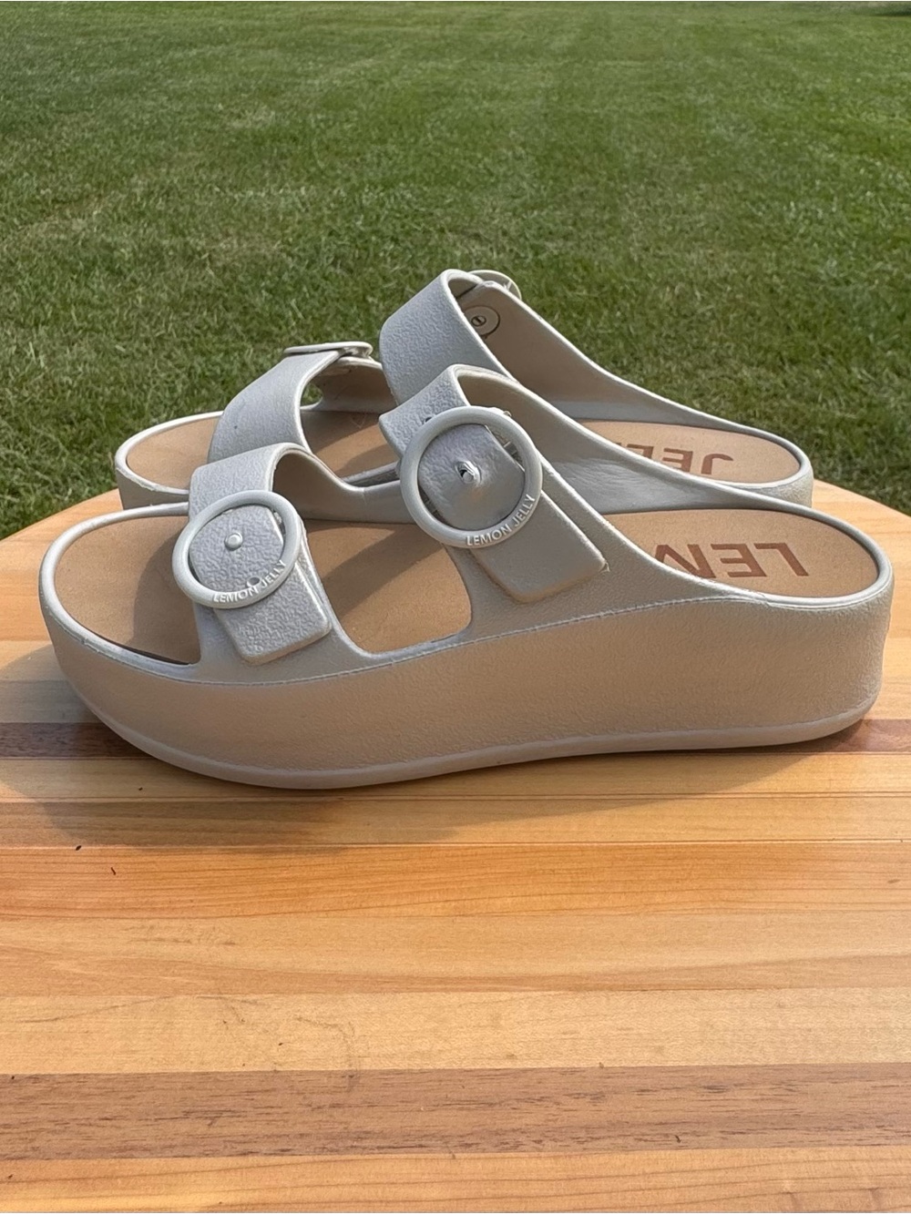 Ladies Lemon Jelly White Platform Slide Mules